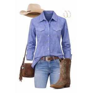 Ariat Embroidered Western Snap Shirt Blue Rhinestone Cowgirl Rodeo Top M